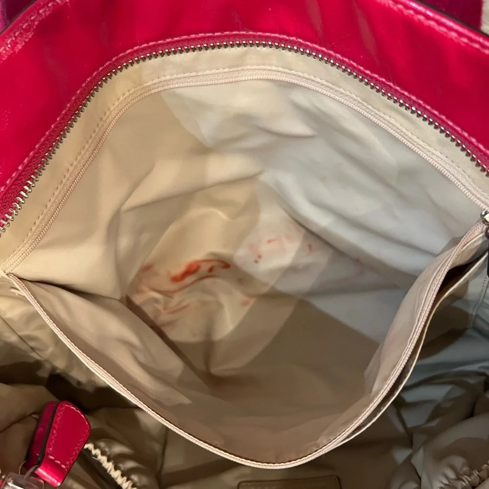 Coach Magenta Pink Stitched Patent Leather Crossbody Tote Bag
